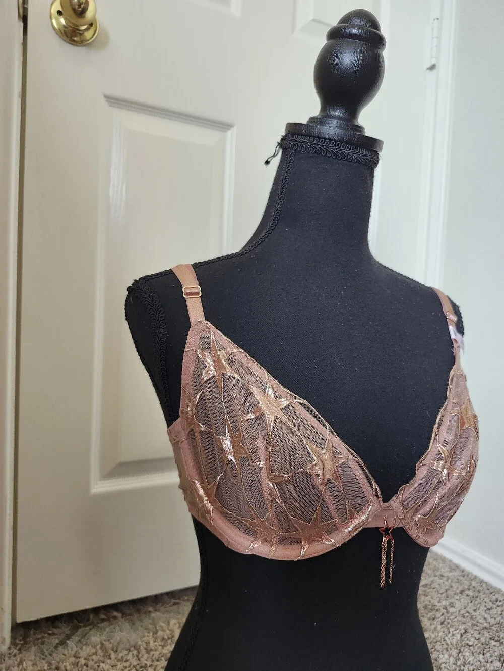 Victoria's Secret Very Sexy Demi Rose Gold Star Mesh Lowcut Bra 36C